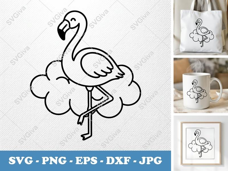 Flamingo Sitting on Cloud SVG | Friendly Bean-Shaped Design | PNG DXF EPS | Cricut Silhouette File