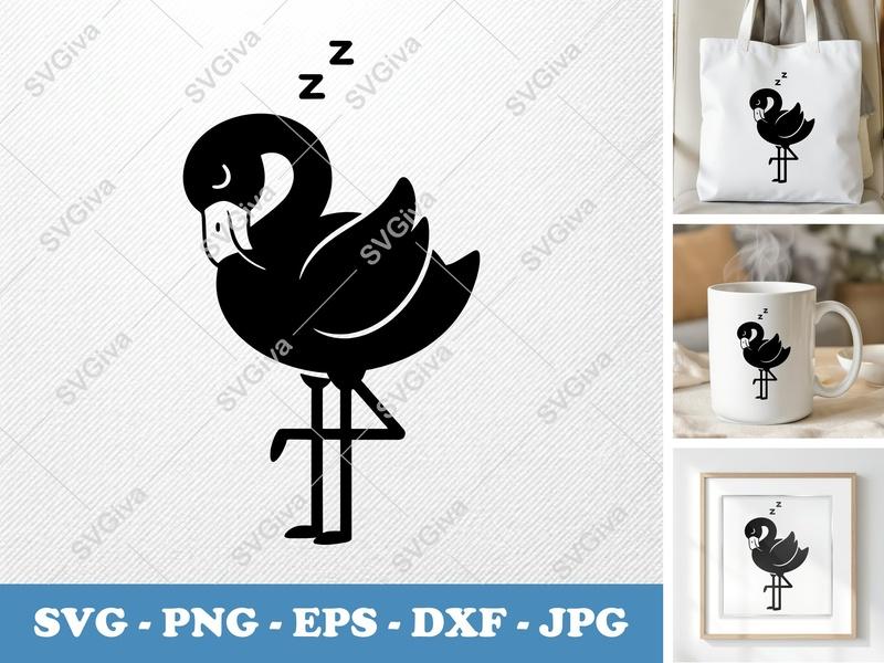 Flamingo Sleeping SVG | Puffy Soft Shapes | PNG DXF EPS | Cricut Silhouette Cut File
