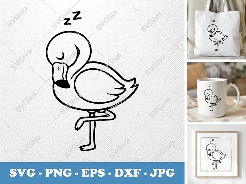 Flamingo sleeping SVG | Rounded Friendly Bean-Shaped Design | PNG DXF EPS | Cricut Silhouette File