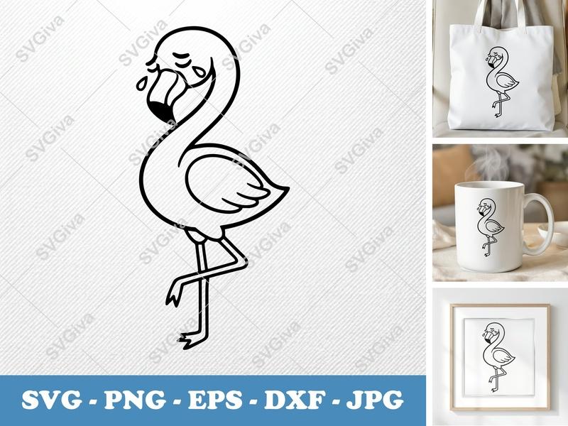 Flamingo SVG | Crying Flamingo Cut File | Sad Bird Clipart | Tropical Animal Design | PNG EPS DXF for Cricut Silhouette