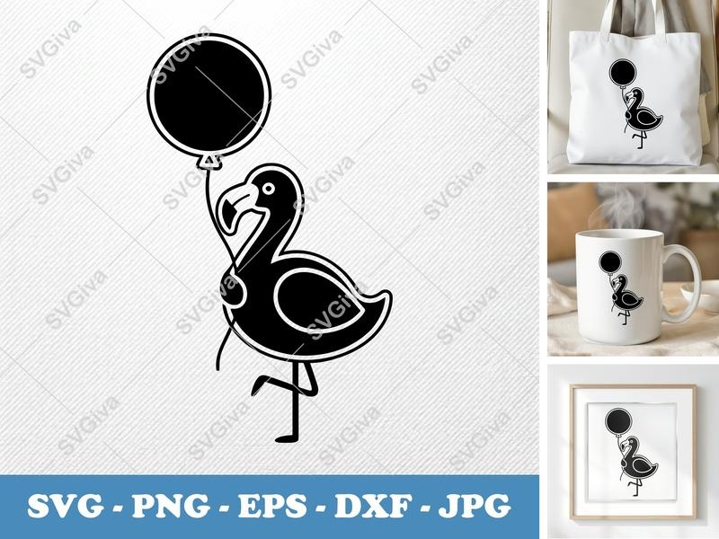 Flamingo SVG, Modern Balloon Design, One Leg Stance | PNG EPS DXF | Cricut Silhouette Cut File