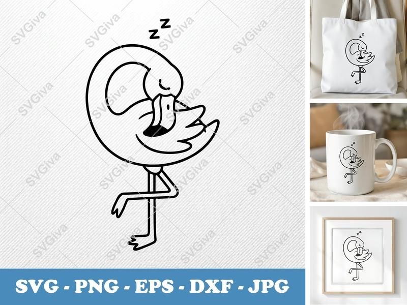 Flamingo SVG | Sleeping Bird Cut File, Funny Tropical Animal Design | PNG EPS DXF for Cricut, Silhouette
