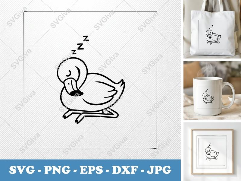 Flamingo SVG | Sleeping Flamingo Cut File | Cute Lazy Flamingo | Zzz | PNG EPS DXF for Cricut & Silhouette