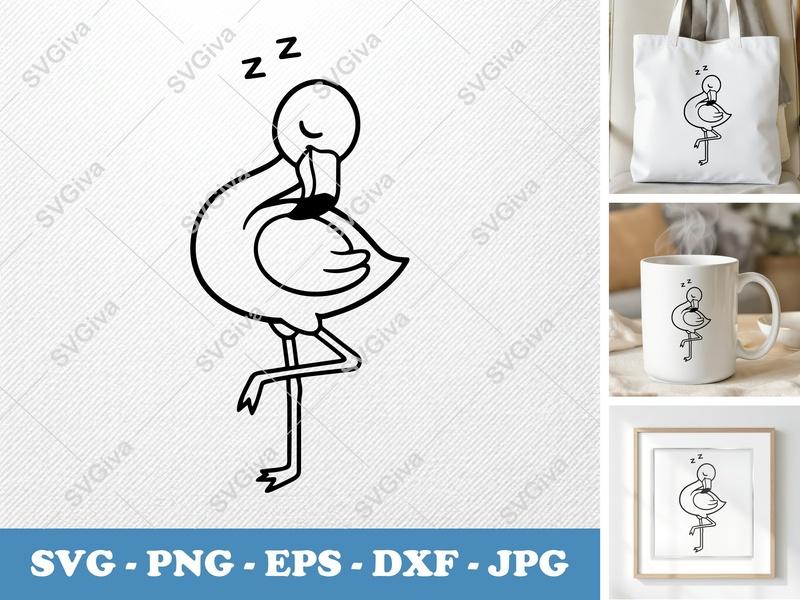 Flamingo SVG | Sleeping Flamingo Cut File | Modern Bird Clipart | PNG EPS DXF for Cricut & Silhouette