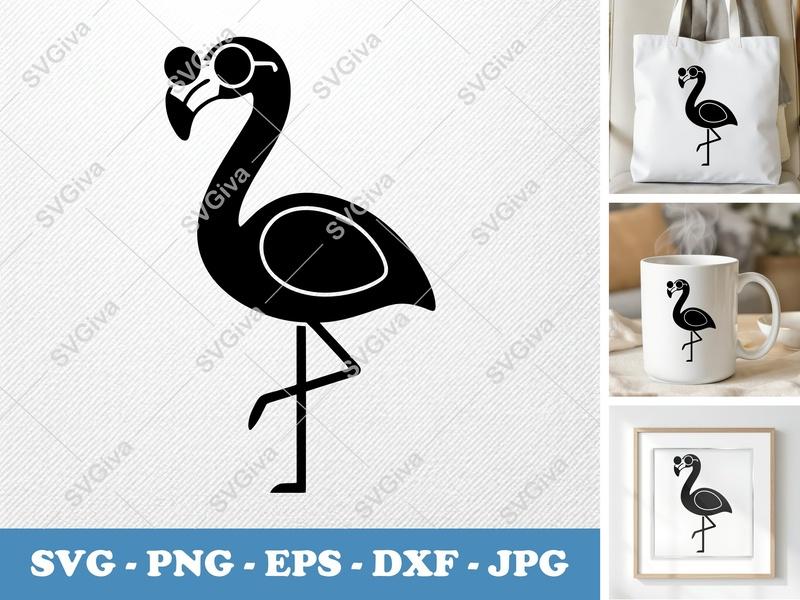 Flamingo SVG | Sunglasses Flamingo Cut File | Modern Bird Clipart | Tropical PNG EPS DXF for Cricut, Silhouette