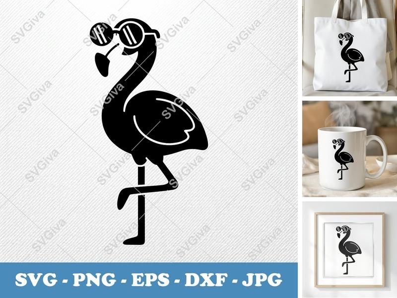 Flamingo Wearing Sunglasses SVG PNG DXF EPS | Cricut Silhouette Tropical Cut File