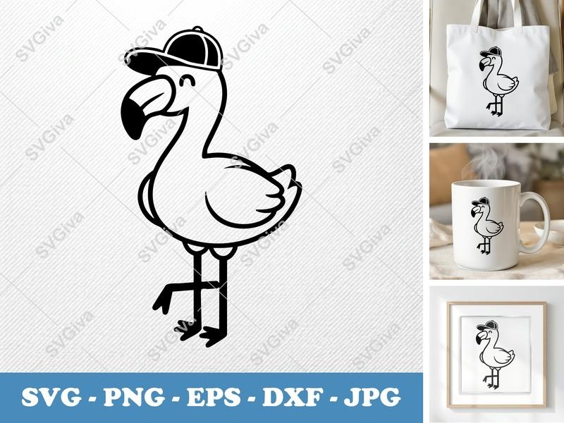 Flamingo with a Cap SVG, PNG, DXF, EPS Files | Cute Bird Vector for Cricut & Silhouette Crafts