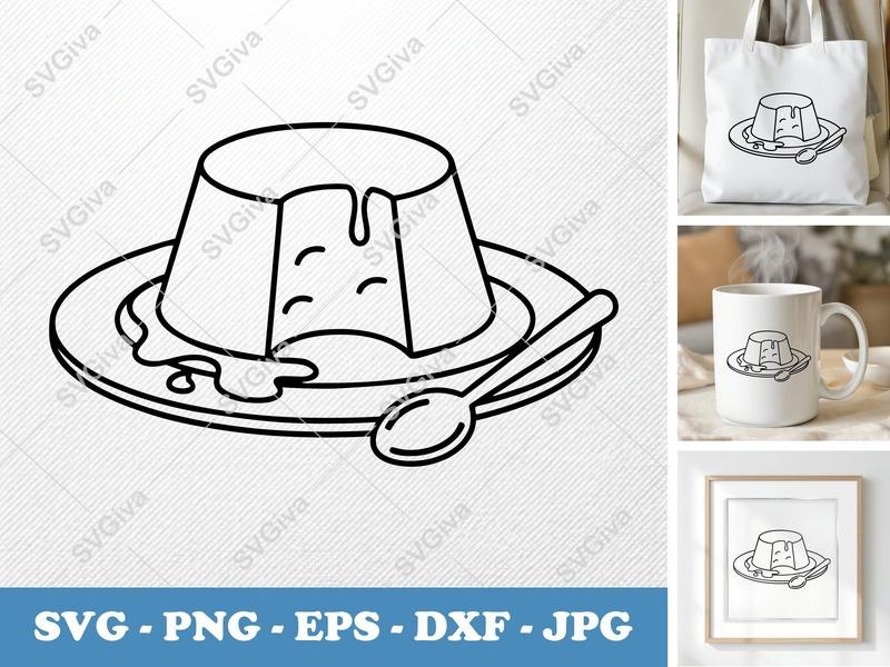 Flan Partially Eaten SVG | Double-Outline Minimalist Cut File | Thick Contour & Thin Lines | PNG DXF EPS for Cricut Silhouette