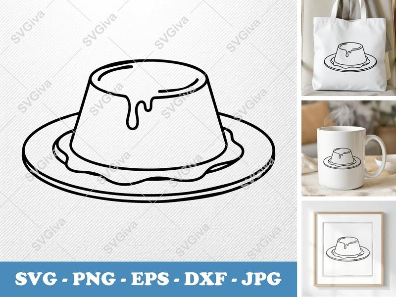Flan SVG | Double-Outline Minimalist Design | Thick Contour, Thin Lines | PNG DXF EPS | Cricut Silhouette | Dessert Cut File