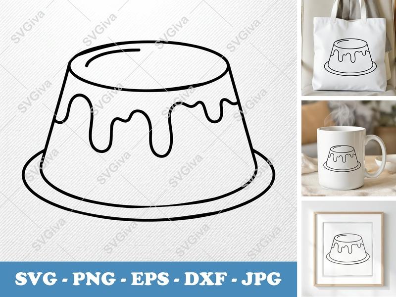Flan SVG, Modern Clean Pudding Design, Sweet Dessert PNG EPS DXF for Cricut & Silhouette, Foodie Craft File