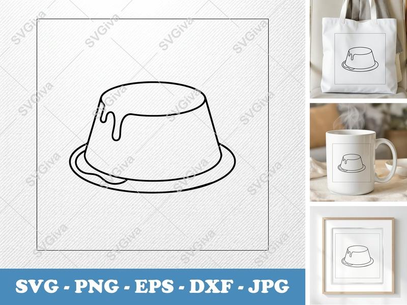 Flan SVG, Modern Dessert Outline, Simple Custard PNG, Sweet Food EPS, DXF Cut File for Cricut & Silhouette, Kitchen Decor