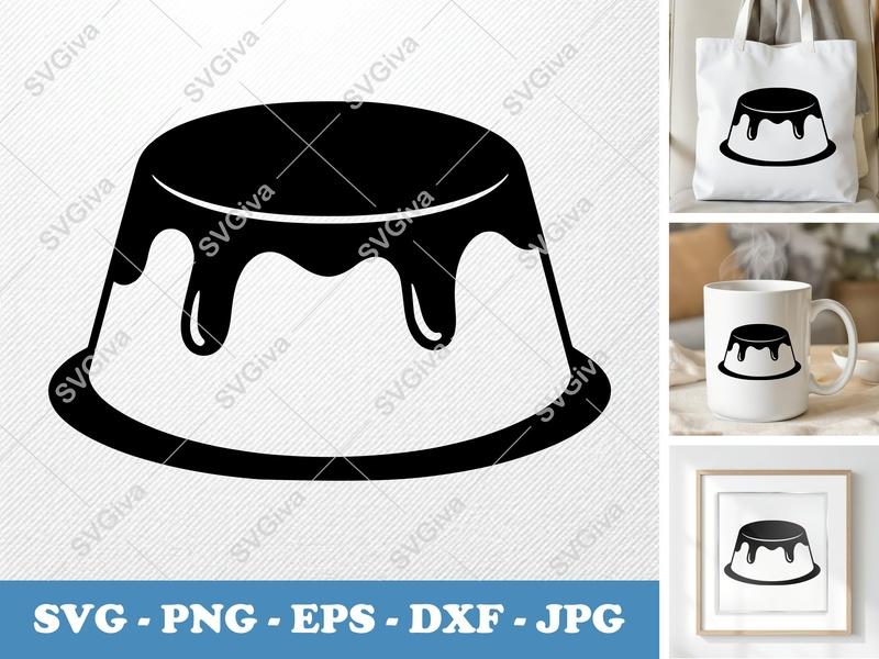 Flan SVG | Modern Pudding Dessert Cut File | Sweet Food PNG EPS DXF | Cricut Silhouette Kitchen Clipart