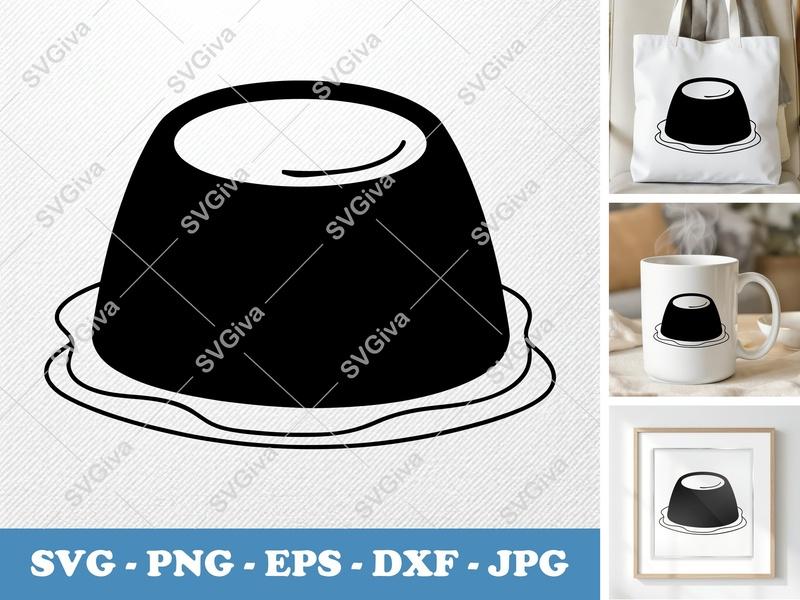 Flan SVG, Puffy Dessert Cut File, Inflated Flan SVG, PNG, DXF, EPS for Cricut & Silhouette, Sweet Food Vector