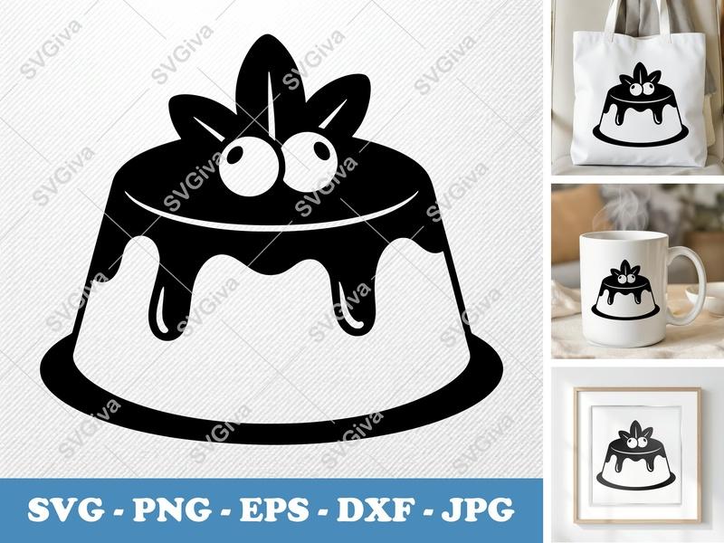 Flan with Garnish SVG | Puffy Soft Forms | Pillow-Soft Shapes | PNG DXF EPS | Cricut Silhouette Dessert Food Cut File