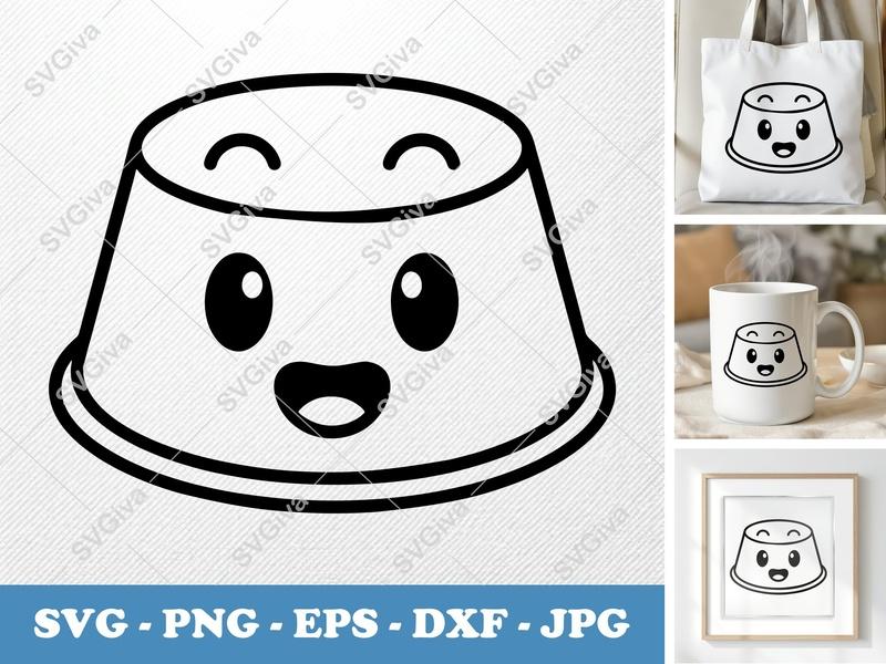 Flan with Smiling Face SVG | Dessert Pudding Cut File PNG DXF EPS Cricut Silhouette