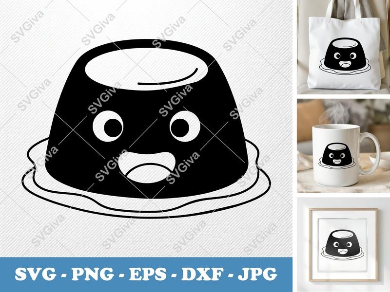 Flan with Smiling Face SVG | Puffy Soft Shapes | Inflated Pillow-Soft | PNG DXF EPS | Cricut Silhouette File