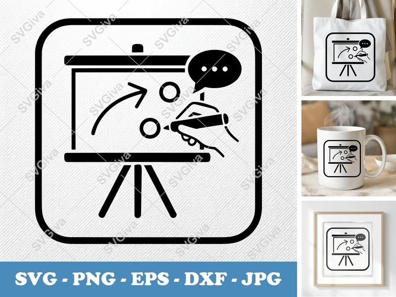 Flip Chart SVG, Modern Business Planning Icon, Presentation Whiteboard, Hand Writing Strategy, PNG EPS DXF for Cricut & Silhouette
