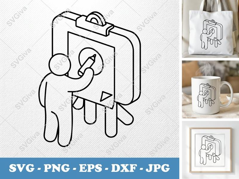 Flip Chart SVG, Modern Icon Design, Person Writing, Presentation Board, PNG EPS DXF for Cricut, Silhouette