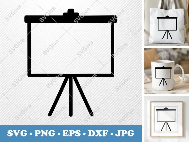 Flip Chart SVG, Modern Tripod Projector Screen Design | PNG EPS DXF for Cricut & Silhouette, Presentation Icon