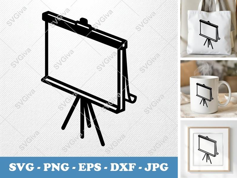 Flip Chart SVG, Modern Tripod Whiteboard Cut File for Cricut & Silhouette, PNG EPS DXF Vector Clipart, Presentation Icon