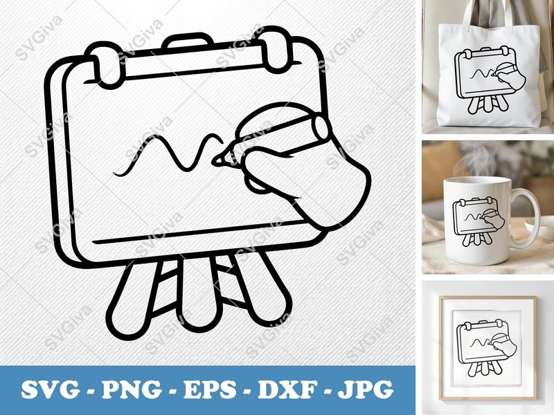 Flip Chart SVG, Modern Whiteboard with Hand Writing, PNG EPS DXF for Cricut, Silhouette, Teacher, Business Clipart