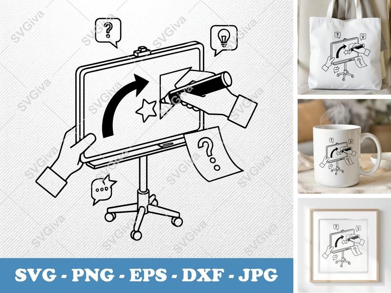 Flip Chart SVG | Whiteboard Presentation, Hand Writing, Idea, Question Mark | PNG EPS DXF for Cricut, Silhouette