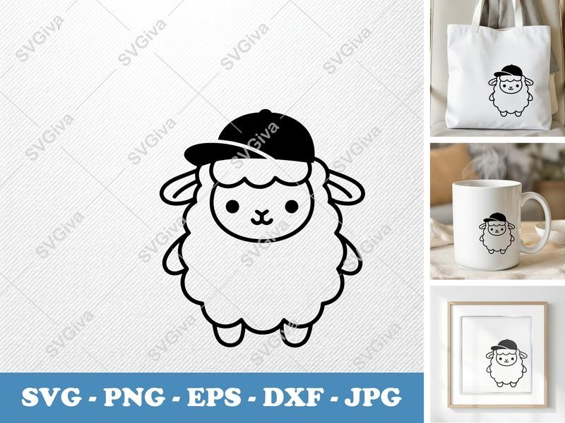 Fluffy Lamb with Cap SVG Bundle | Adorable Puffy Forms | Cricut & Silhouette Ready PNG, DXF, EPS Cut Files