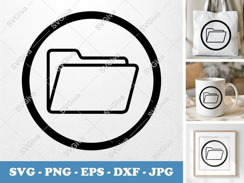 Folder classic svg icon | Minimal Line Art, Circle Frame | SVG, PNG, EPS, DXF for Cricut & Silhouette
