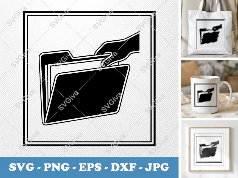 Folder in active use SVG, Hand Pulling Document Icon, Black & White Clipart, PNG EPS DXF, Cricut Silhouette File