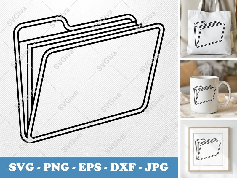 Folder in side view profile SVG | Double Outline, Minimalist Icon | PNG EPS DXF for Cricut, Silhouette, Office Clipart
