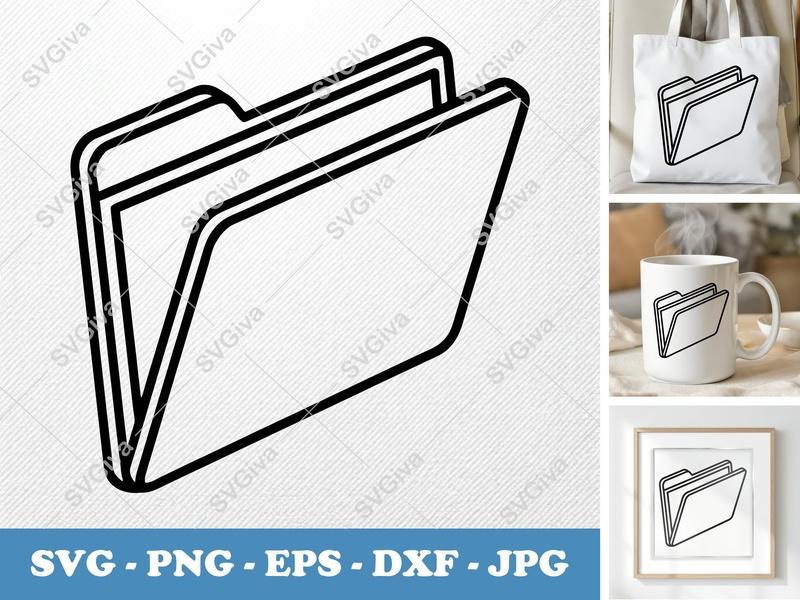 Folder isometric angle SVG | Double Outline Icon, Line Art, Minimalist | PNG EPS DXF for Cricut Silhouette