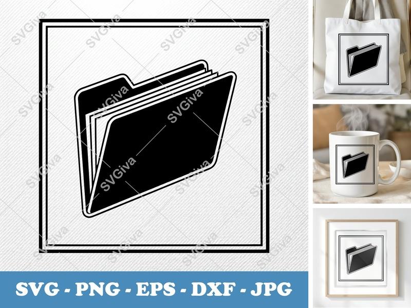 Folder isometric angle SVG, solid black fill with white contour line | PNG EPS DXF for Cricut & Silhouette
