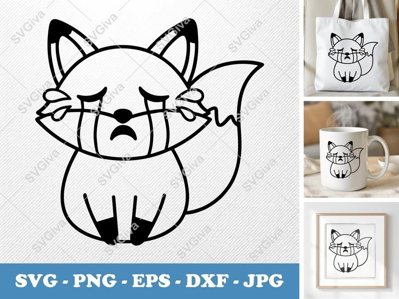 Fox Crying SVG, Sad Fox Cut File, Emotional Animal Clipart, Cute Fox Vector | PNG EPS DXF for Cricut Silhouette