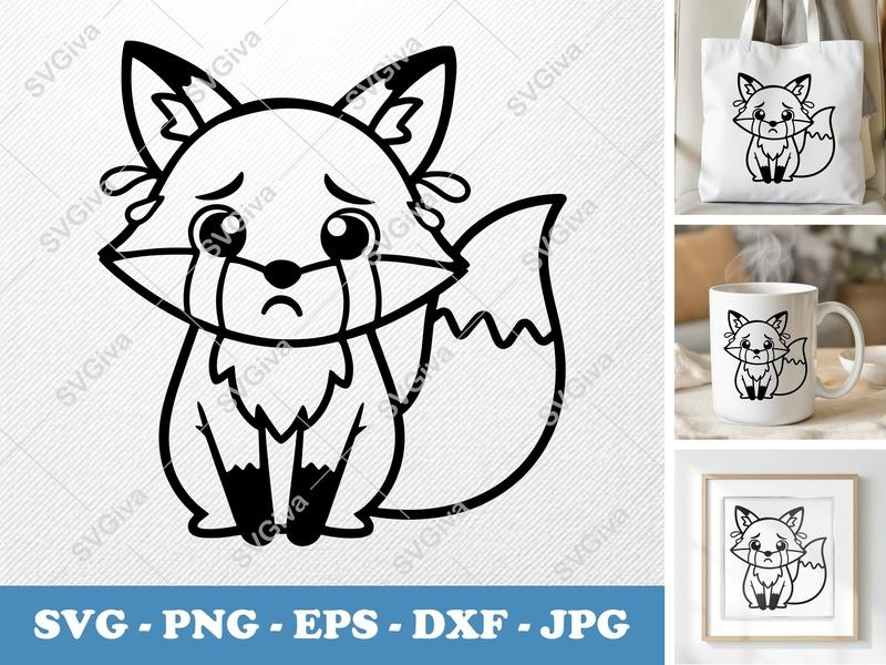 Fox Crying SVG, Sad Fox PNG, Cute Animal EPS, Woodland DXF for Cricut & Silhouette, Modern Clean Design