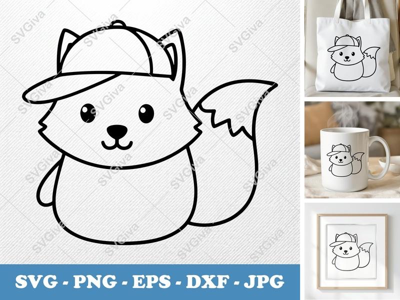 Fox in a Cap SVG PNG DXF EPS | Cute Animal Cut File for Cricut Silhouette
