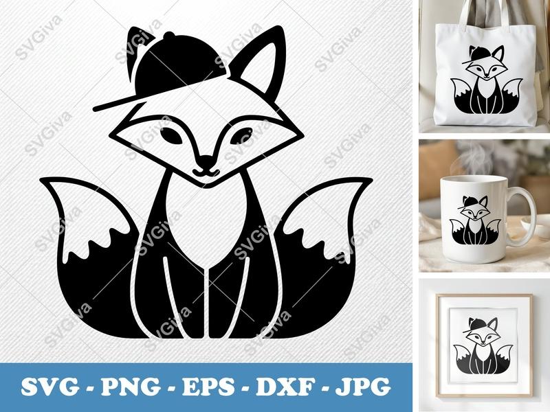 Fox in a Cap SVG | Puffy Pillow-Soft Shapes | PNG DXF EPS | Cricut Silhouette File