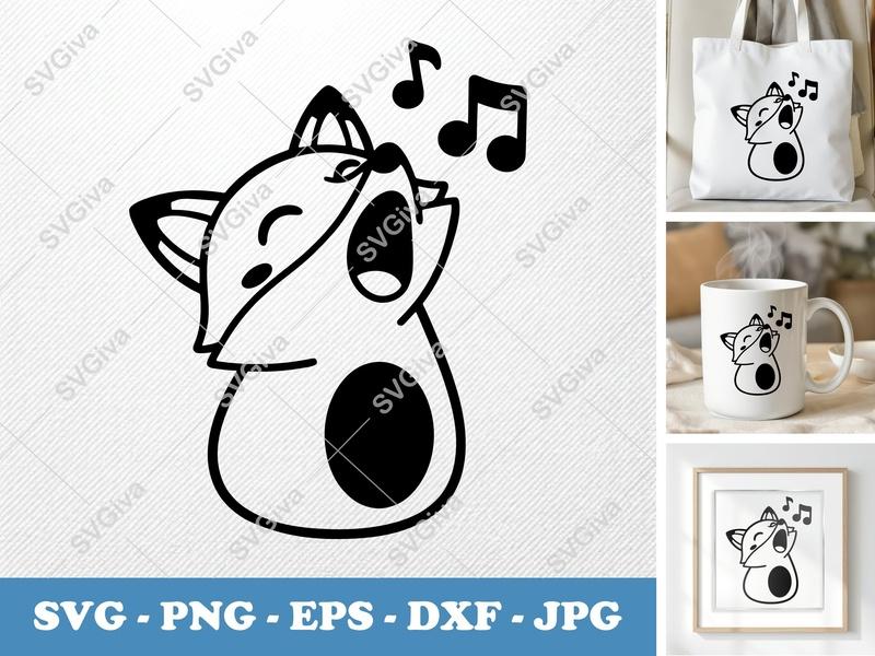 Fox Singing SVG | Cute Animal Music Notes PNG EPS DXF for Cricut, Silhouette, Vinyl Decals, T-Shirts