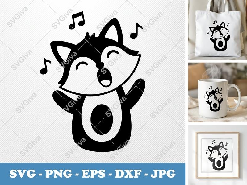 Fox Singing SVG | Cute Animal Music PNG EPS DXF | Cricut Silhouette Cut File | Forest Woodland Art