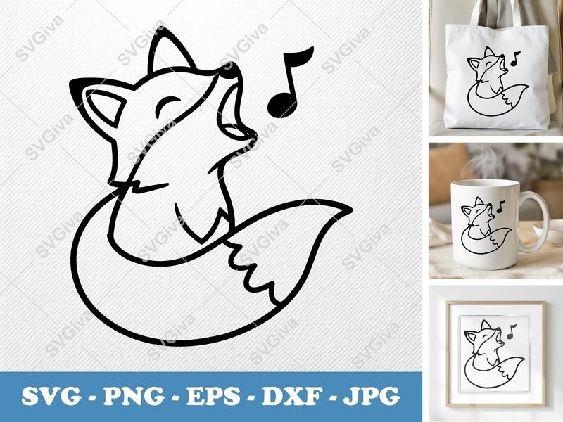 Fox Singing SVG | Minimalist Bold Contour Cut File | PNG, DXF, EPS | Cricut, Silhouette, Vector Art