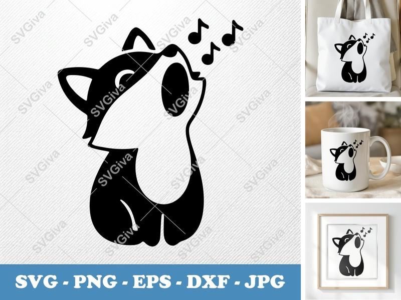 Fox Singing SVG | Musical Notes Cut File for Cricut | Modern Fox PNG, EPS, DXF for Silhouette