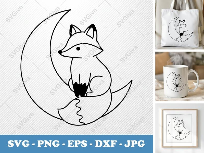 Fox Sitting Moon SVG | Puffy Soft Shapes | Inflated Pillow-Soft Design | PNG DXF EPS | Cricut Silhouette File