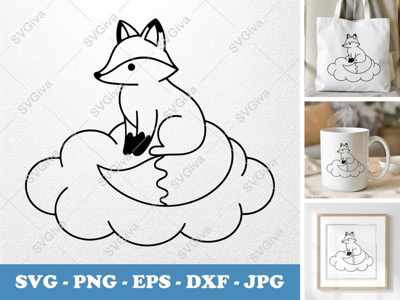Fox Sitting on Cloud SVG | Puffy Shapes | Inflated Look | PNG DXF EPS | Cricut Silhouette File
