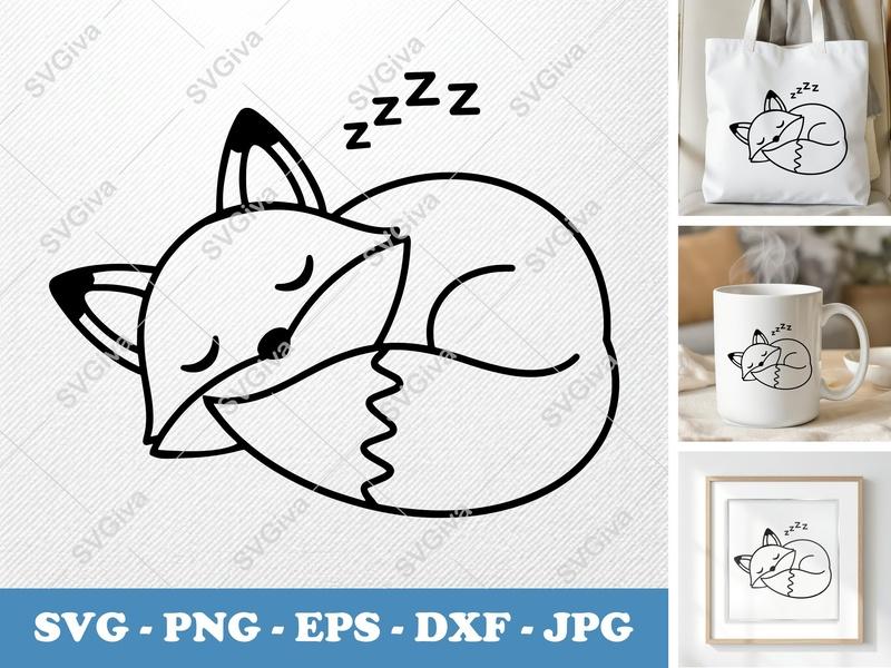 Fox Sleeping SVG, Cute Line Art Fox DXF, Cartoon Fox PNG, Napping Animal EPS | Cricut & Silhouette Cut File