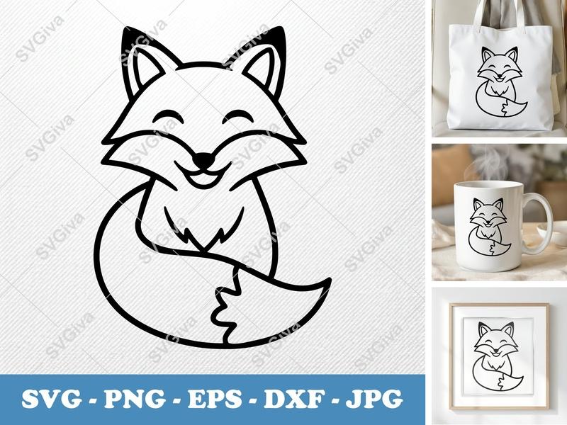 Fox Smiling Happily SVG | Minimalist Bold Contour PNG DXF EPS | Cricut Silhouette Cut File