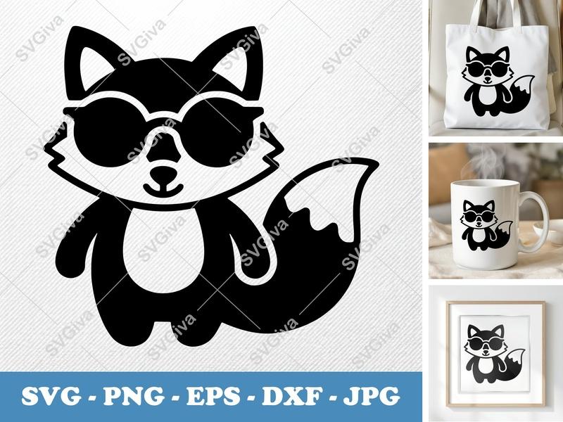 Fox SVG Cut File, Cool Fox with Sunglasses PNG EPS DXF for Cricut, Silhouette, Modern Animal Clipart, Digital Download