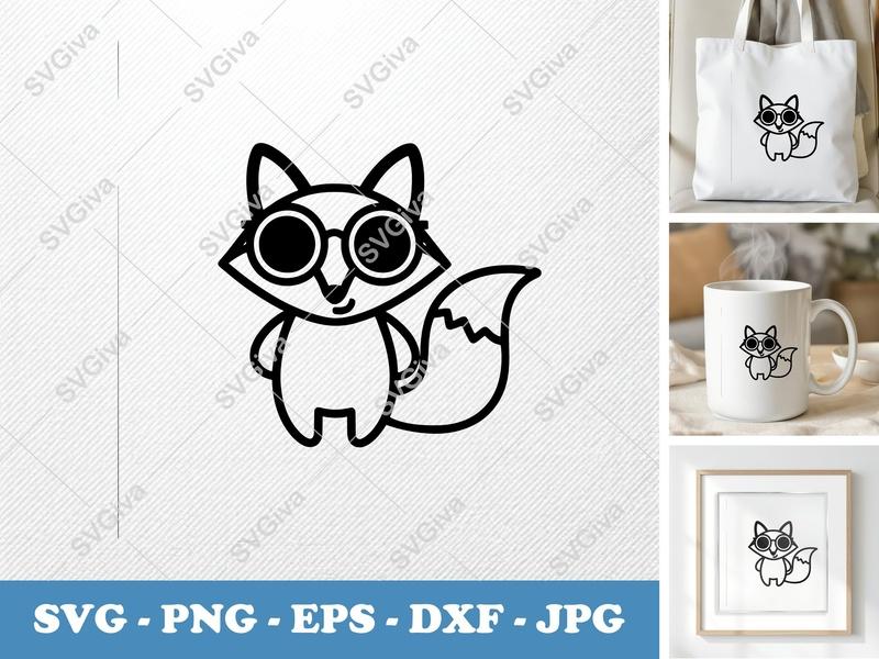 Fox SVG Cut File | Cute Modern Fox with Glasses PNG EPS DXF | Cricut Silhouette File | Animal Clipart | Digital Download