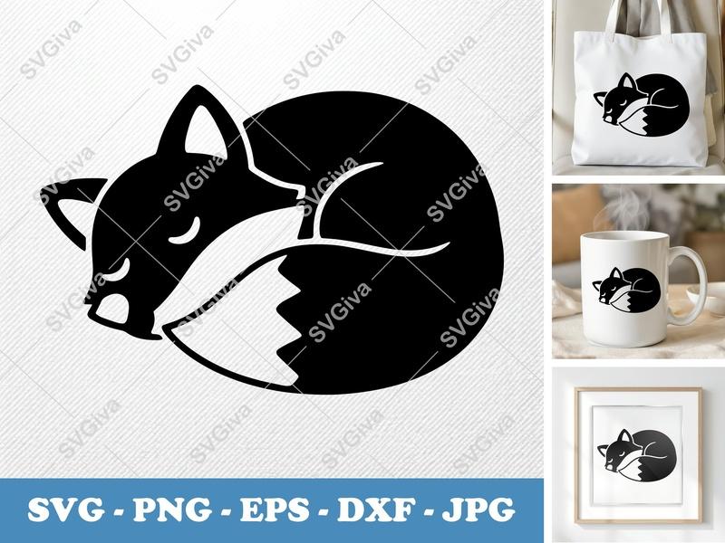 Fox SVG Cut File | Sleeping Fox Clipart, Modern Fox Vector Art | PNG EPS DXF for Cricut, Silhouette
