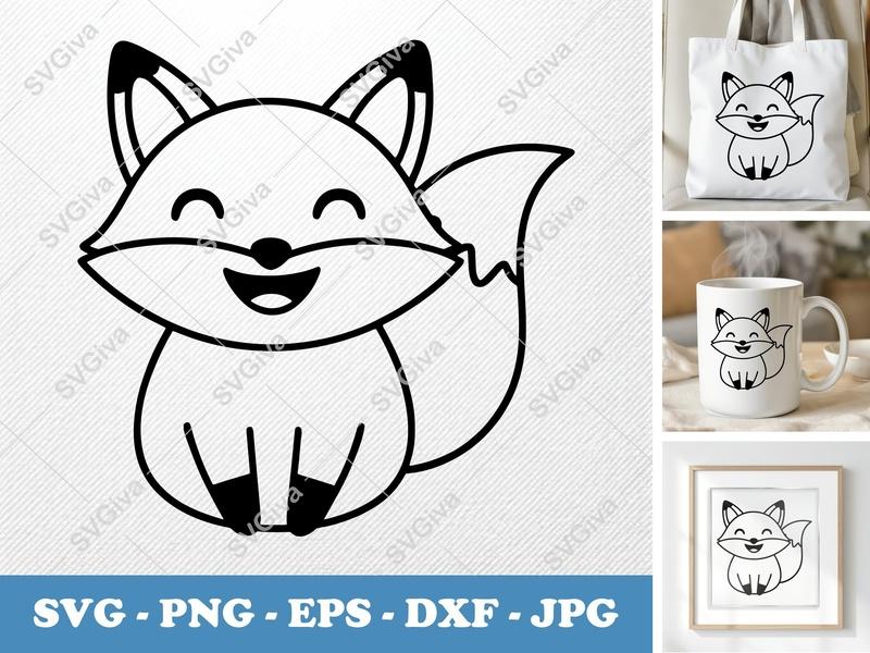 Fox SVG Cute Happy Kawaii Animal Cut File | PNG EPS DXF for Cricut & Silhouette | Woodland Creature Vector Clipart