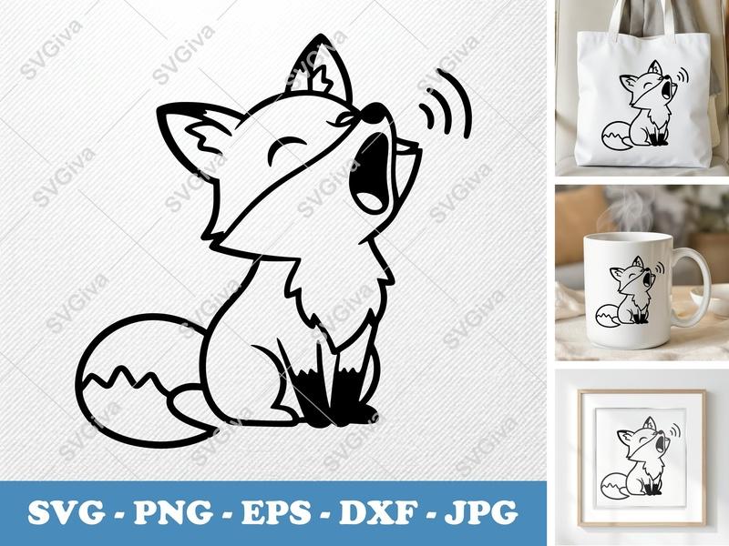 Fox SVG Howling | Modern Clean Design | Animal Cut File | PNG EPS DXF | Cricut Silhouette File
