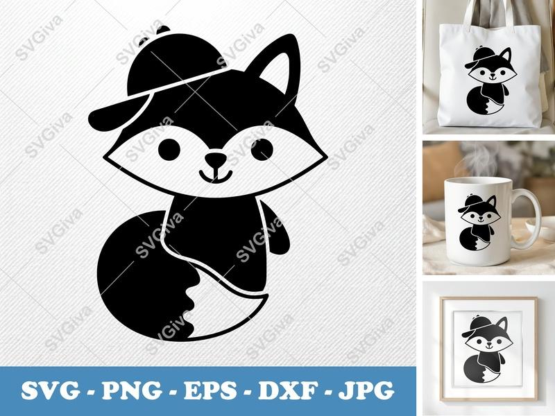 Fox SVG, Modern Clean Fox with Hat Cut File | PNG EPS DXF for Cricut & Silhouette, Cute Animal Vector Clipart